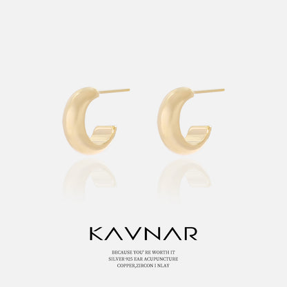 Simple Bright Face C European and American Ins Sterling Silver Earrings Women's Earrings Light Luxury High-end Summer S925 Silver Pin Earrings