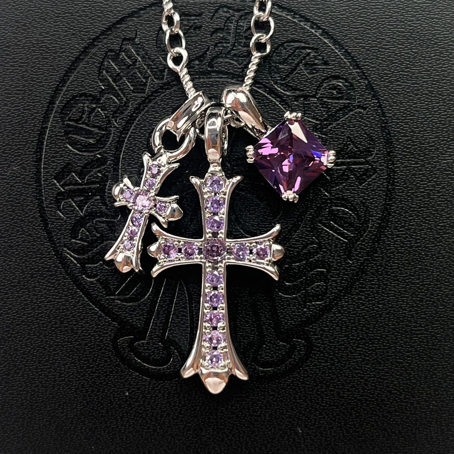 Sugar Cube Cross Full Zircon Cross Necklace Pendant Super High Color Preservation Couple Trendy Punk Hip-Hop Necklace