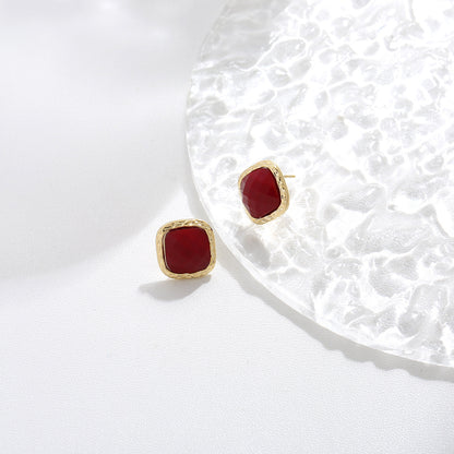 wine red Simple Artistic Sterling Silver Earrings Resin Fashion Earrings Niche High-end Jewelry Earrings 925 Silver Pin