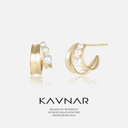 Simple and Exquisite C- ring Pearl Gentle Earrings 925 Silver Needle Fashion Elegant Earrings Niche High-end Earrings for Women