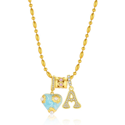 French-Style Vintage Oil-Drip Flower Heart Pendant Necklace for Women, Niche Light Luxury High-End Clavicle Chain Holiday-Style Accessory
