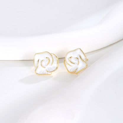 Mori Style Fresh Style Thin Coated White Flower Earrings 925 Sterling Silver Pin Elegant Light Luxury High-end Earrings for Women