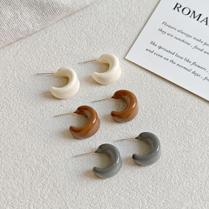 Ins Style Dopamine Colorful Enamel Drip Glaze C-Shaped Wide Earrings for Women, Fashionable and Versatile, Simple and Personalized Earrings