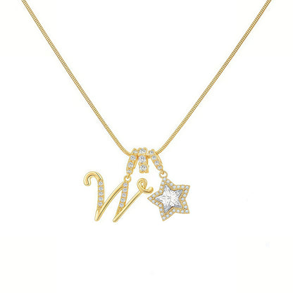 Dopamine Star Girl Cross-Border Independent Site Tk Hot-Selling 26-Letter Necklace Stainless Steel Chain 22K