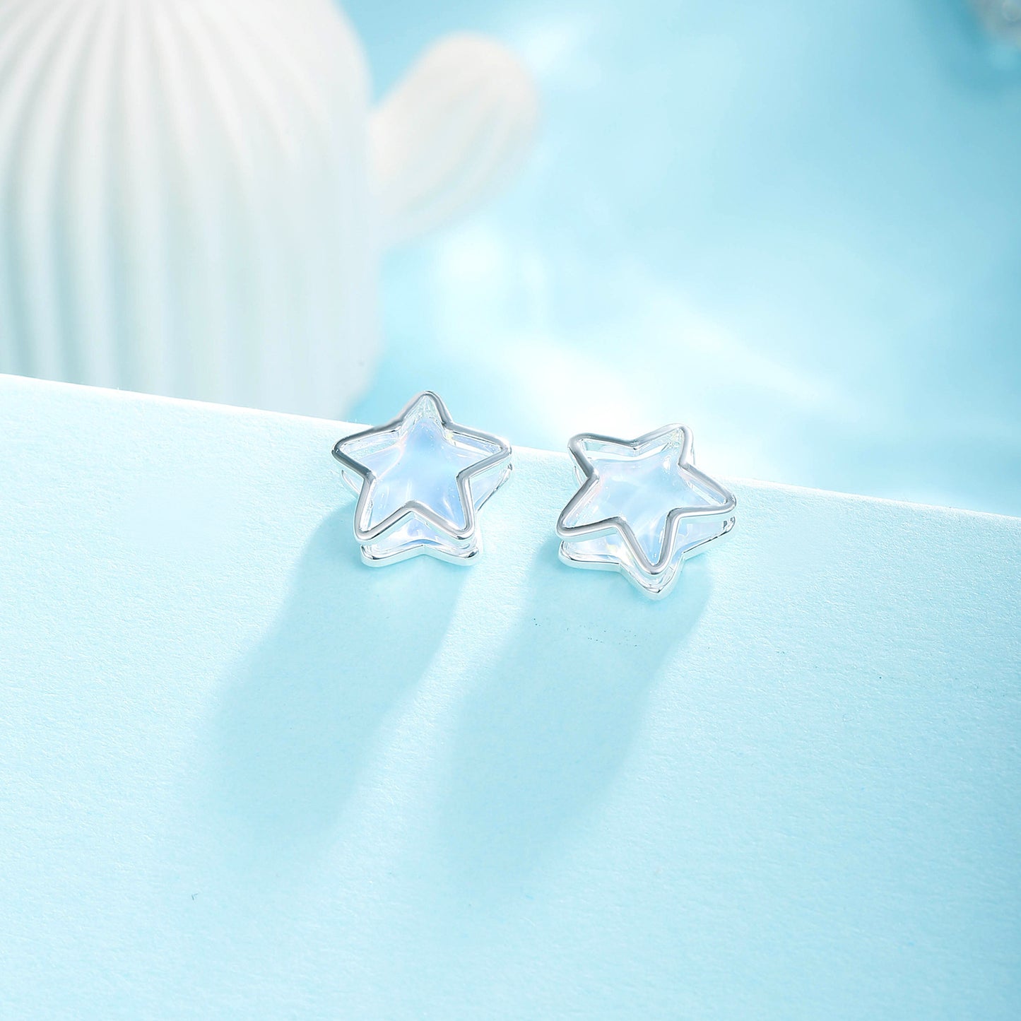 light blue Mocha Crystal Five-pointed Star Earrings 925 Sterling Silver Pin Fashion Elegant Earrings Niche High-end Earrings for Women