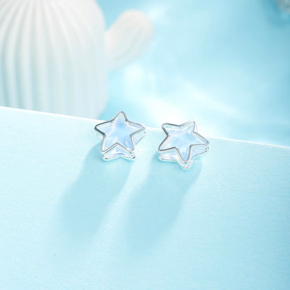 light blue Mocha Crystal Five-pointed Star Earrings 925 Sterling Silver Pin Fashion Elegant Earrings Niche High-end Earrings for Women