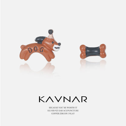 Small Cute brown Puppy Bone Earrings 925 Silver Needle Fashion Elegant Earrings Niche High-end Earrings for Women