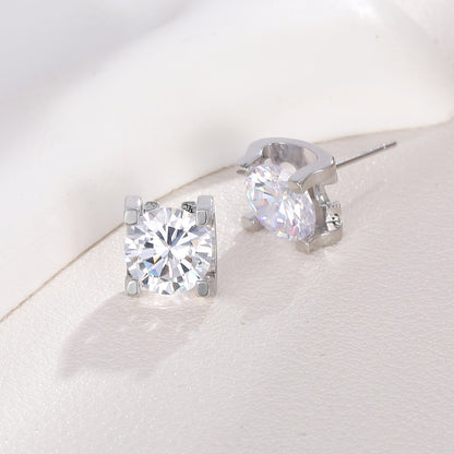 Minimalist Light Luxury Style 3A Large Zircon Earrings 925 Silver Needle Fashionable Elegant Earrings Niche High-end Earrings for Women
