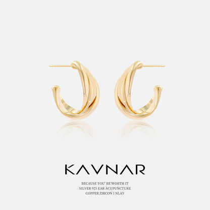 Simple Metal Earrings 925 Sterling Silver High-end Sense Niche Twist Fashion Earrings Light Luxury Niche Earrings Women's Silver Pin