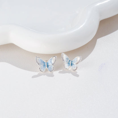 Butterfly Earrings with Glitter Gradient Color, Fashionable and Elegant 925 Sterling Silver Needle Earrings, Light Luxury High-End
