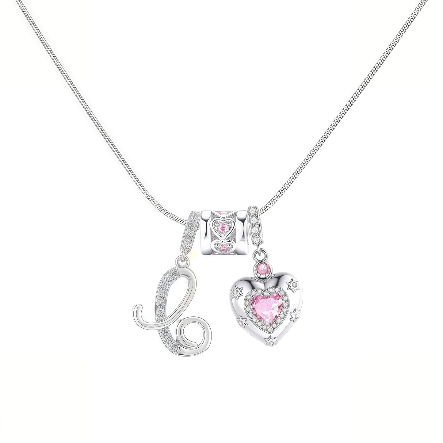 Kindergarten Popular Model, Douyin Internet Celebrity Model, Zircon Heart Letter Necklace, Full Set of Stainless Steel Chain, High Color