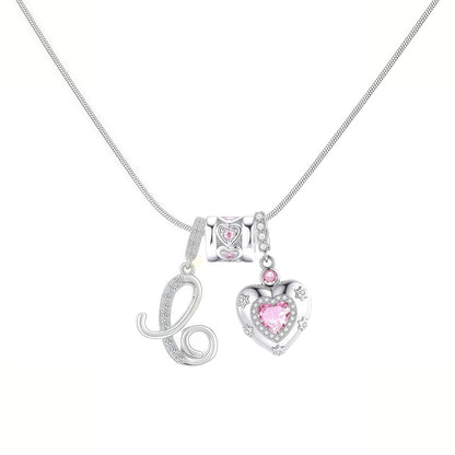 Kindergarten Popular Model, Douyin Internet Celebrity Model, Zircon Heart Letter Necklace, Full Set of Stainless Steel Chain, High Color