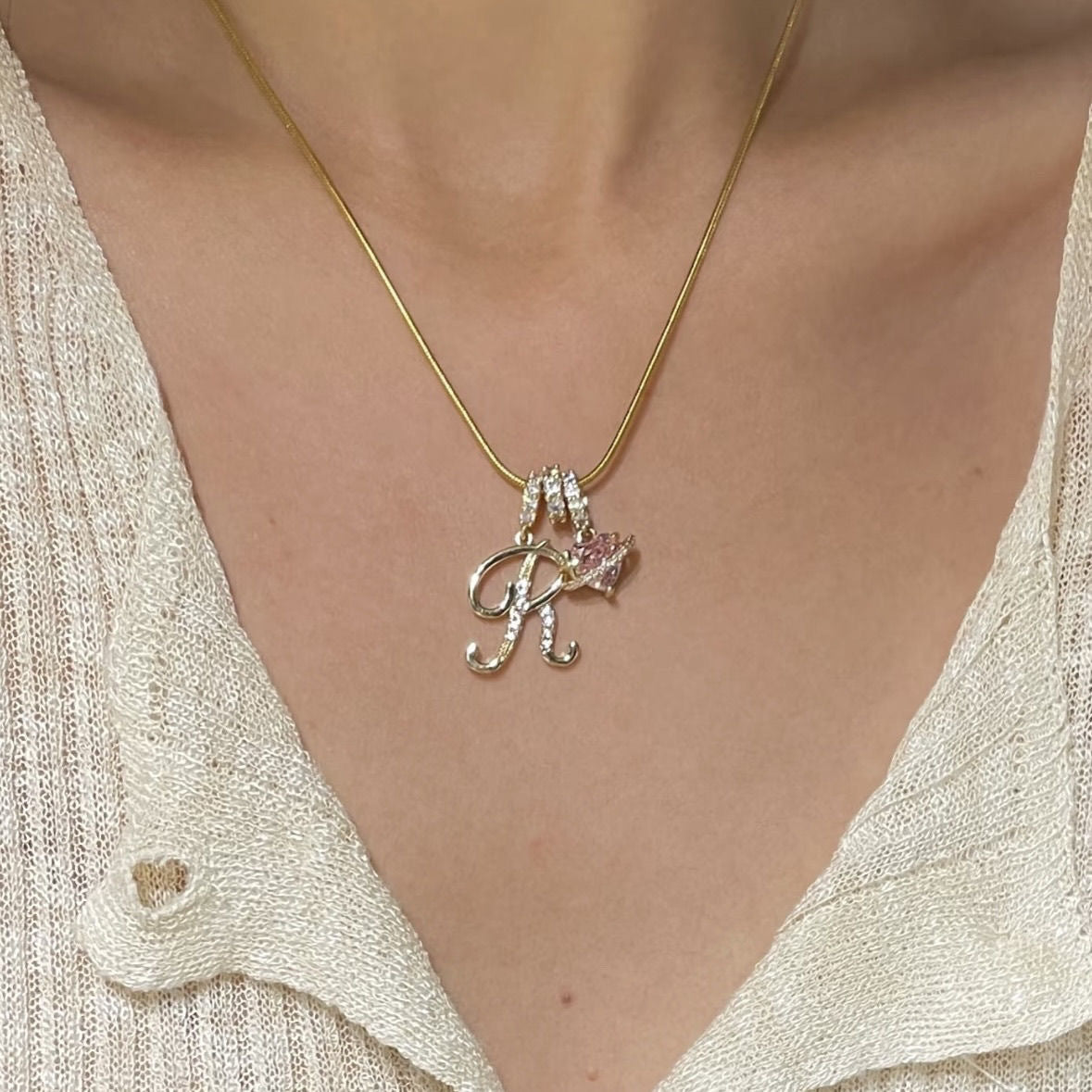 Dopamine Girl Cross-Border Independent Station Tk Popular 26 Letter Necklace Stainless Steel Chain 22K Real Gold Plated