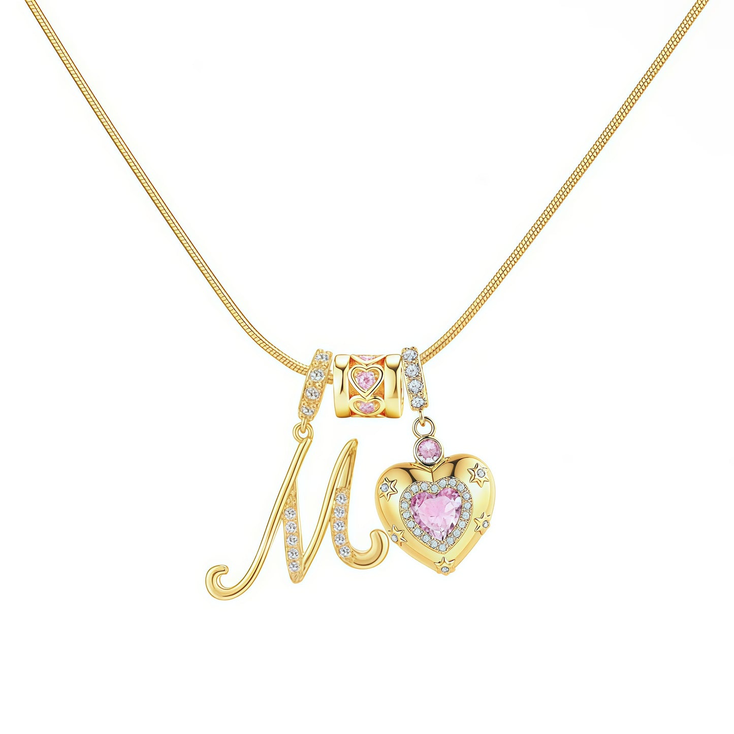 Kindergarten Popular Model, Douyin Internet Celebrity Model, Zircon Heart Letter Necklace, Full Set of Stainless Steel Chain, High Color