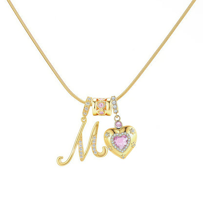 Kindergarten Popular Model, Douyin Internet Celebrity Model, Zircon Heart Letter Necklace, Full Set of Stainless Steel Chain, High Color