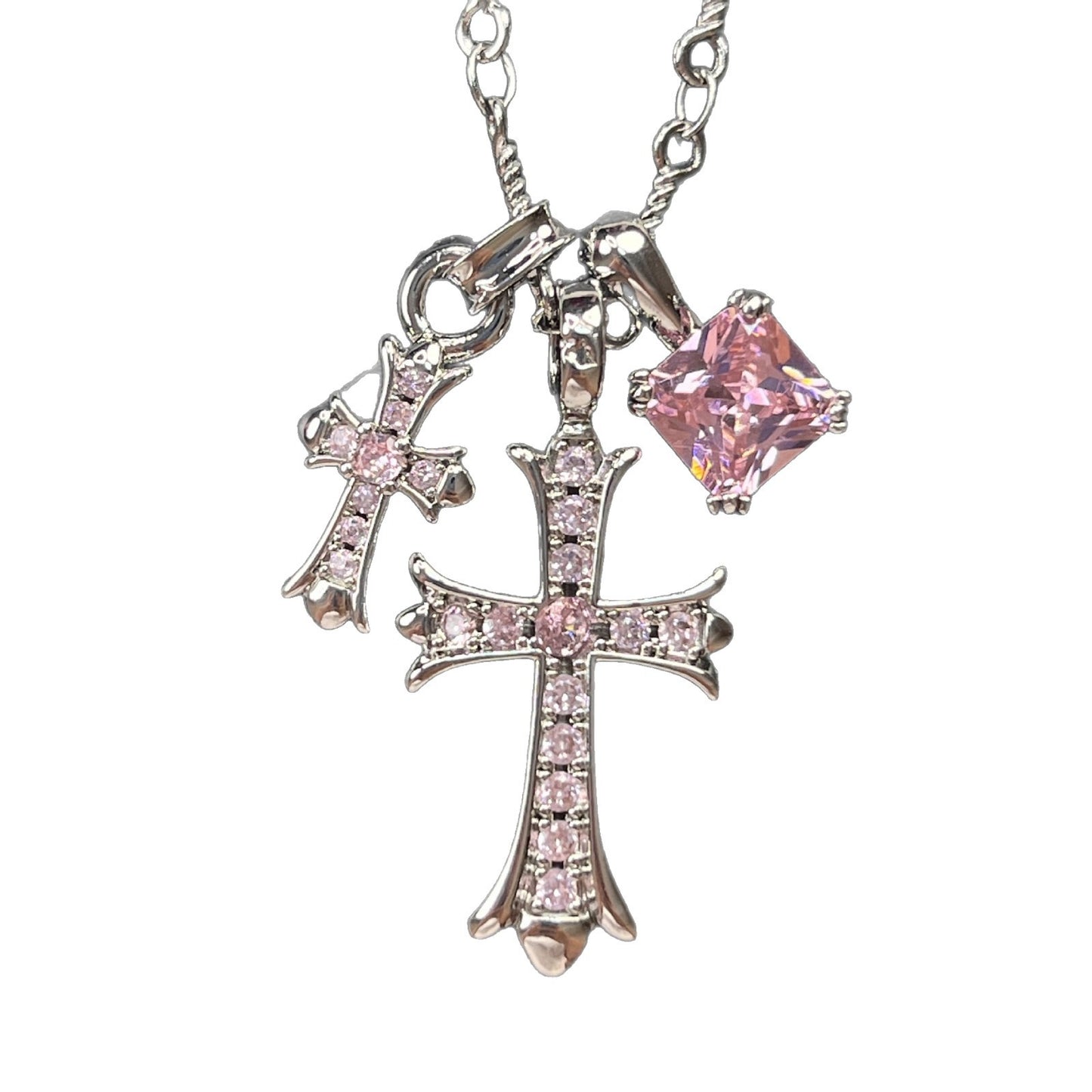 Sugar Cube Cross Full Zircon Cross Necklace Pendant Super High Color Preservation Couple Trendy Punk Hip-Hop Necklace