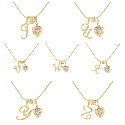 Kindergarten Popular Model, Douyin Internet Celebrity Model, Zircon Heart Letter Necklace, Full Set of Stainless Steel Chain, High Color
