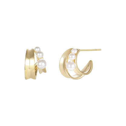 Simple and Exquisite C- ring Pearl Gentle Earrings 925 Silver Needle Fashion Elegant Earrings Niche High-end Earrings for Women