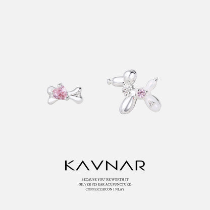 Korean Style Small and Cute Balloon Dog Earrings Fashionable Elegant Earrings 925 Sterling Silver Needle Earrings Accessible Luxury and High-End Sense for Women