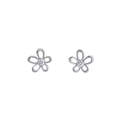 Minimalist Hollow Asymmetrical Three-Dimensional Flower Stud Earrings Fashion Temperament Earrings 925 Sterling Silver Needle Earrings High-End Feel