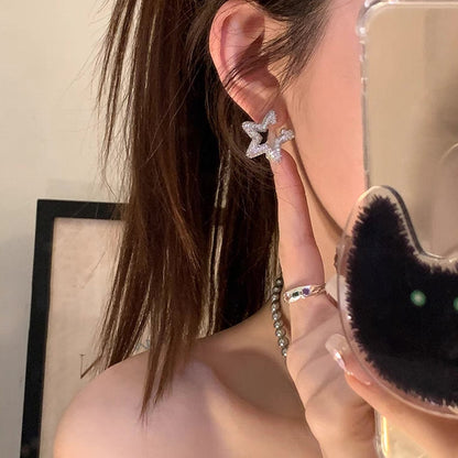 Full Diamond Pentagonal Star Stud Earrings for Women Light Luxury Niche Vintage Cool Simple All-match Elegant Fashion Earrings Earrings