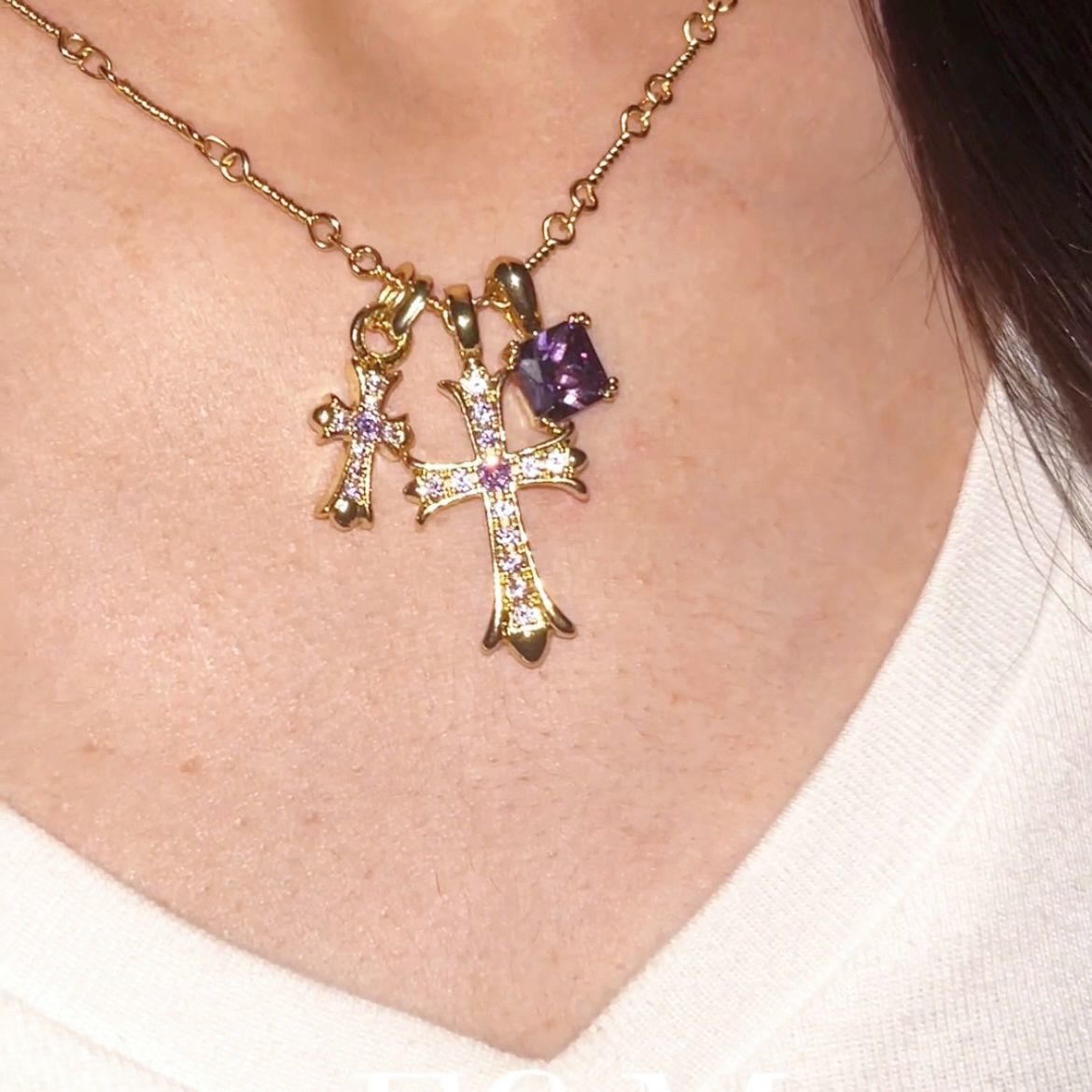 Sugar Cube Cross Full Zircon Cross Necklace Pendant Super High Color Preservation Couple Trendy Punk Hip-Hop Necklace