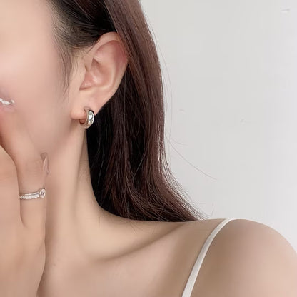 Simple Bright Face C European and American Ins Sterling Silver Earrings Women's Earrings Light Luxury High-end Summer S925 Silver Pin Earrings