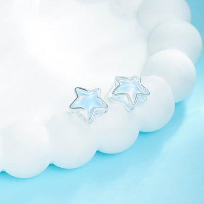 light blue Mocha Crystal Five-pointed Star Earrings 925 Sterling Silver Pin Fashion Elegant Earrings Niche High-end Earrings for Women