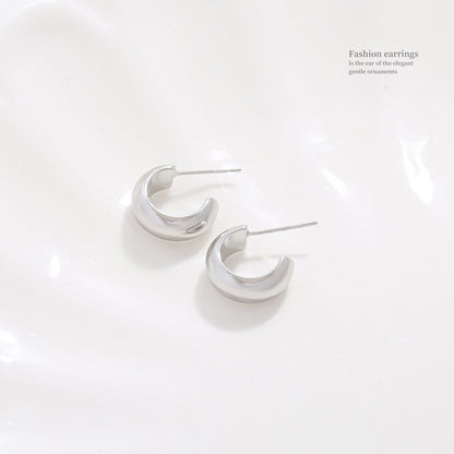 Simple Bright Face C European and American Ins Sterling Silver Earrings Women's Earrings Light Luxury High-end Summer S925 Silver Pin Earrings