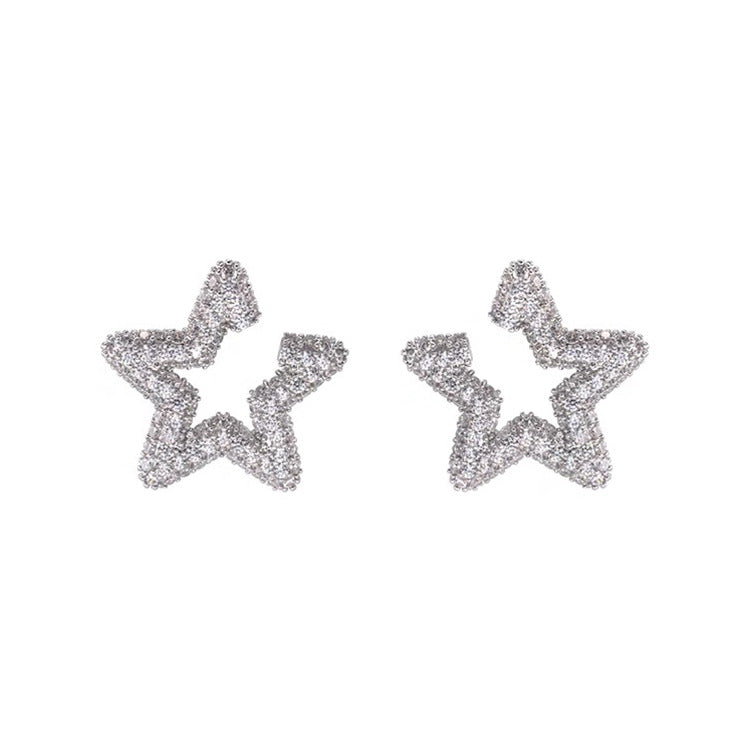Full Diamond Pentagonal Star Stud Earrings for Women Light Luxury Niche Vintage Cool Simple All-match Elegant Fashion Earrings Earrings