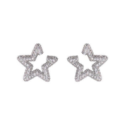 Full Diamond Pentagonal Star Stud Earrings for Women Light Luxury Niche Vintage Cool Simple All-match Elegant Fashion Earrings Earrings