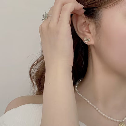 Light Sea Blue Zircon Butterfly Sterling Silver Earrings White Cat Eye Earrings S925 Silver Needle Jewelry Earrings High-End Summer Women