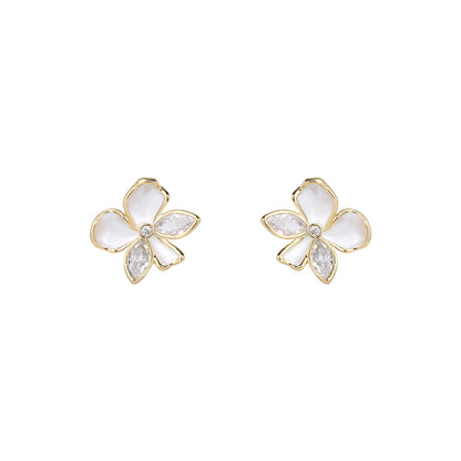 Minimalist Painted Flower Stud Earrings Korean and Japanese Exquisite Fashion Temperament Earrings 925 Sterling Silver Needle Earrings Light Luxury High-End