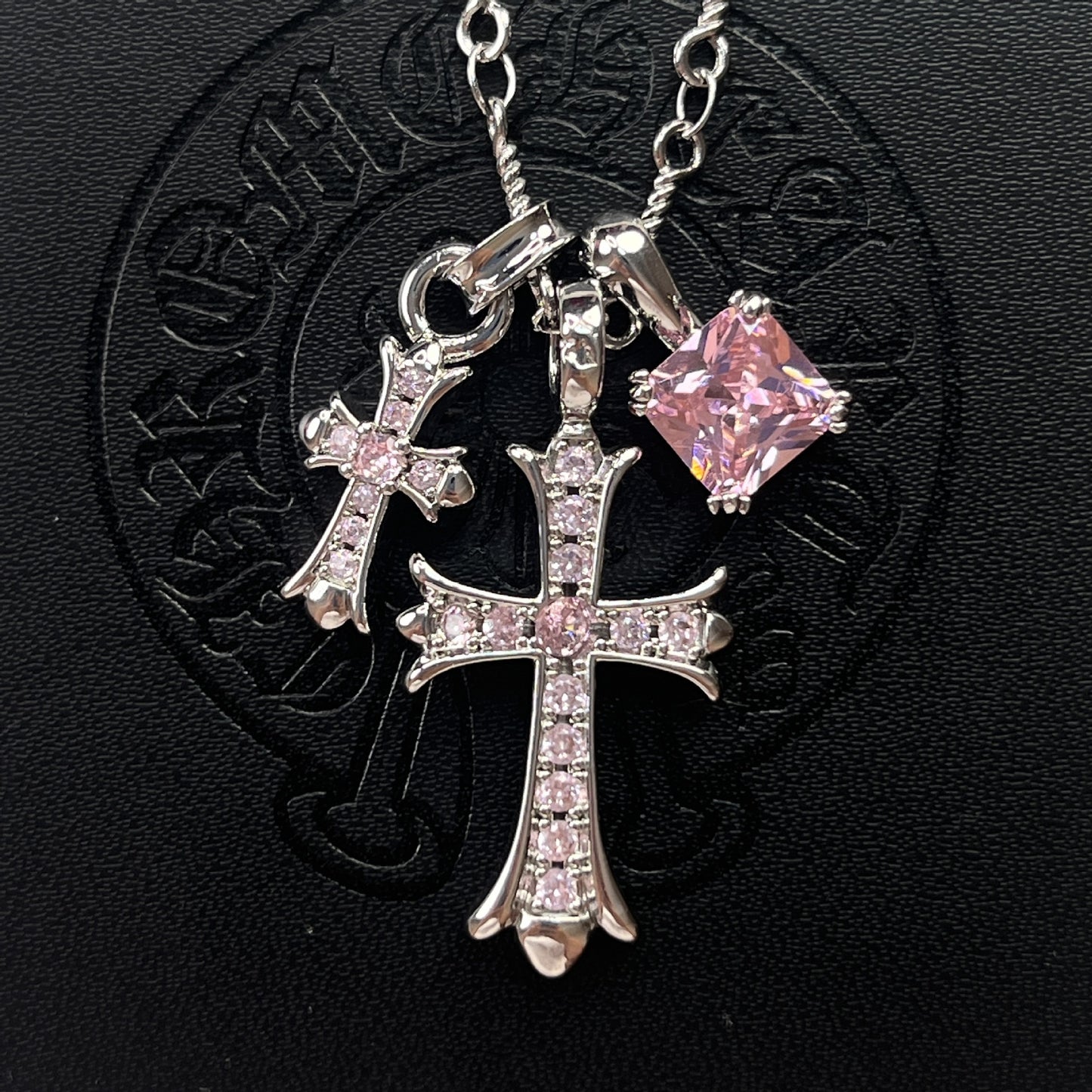 Sugar Cube Cross Full Zircon Cross Necklace Pendant Super High Color Preservation Couple Trendy Punk Hip-Hop Necklace