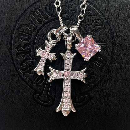 Sugar Cube Cross Full Zircon Cross Necklace Pendant Super High Color Preservation Couple Trendy Punk Hip-Hop Necklace