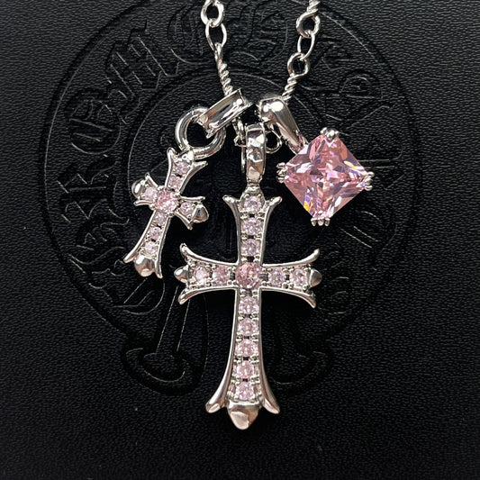 Sugar Cube Cross Full Zircon Cross Necklace Pendant Super High Color Preservation Couple Trendy Punk Hip-Hop Necklace