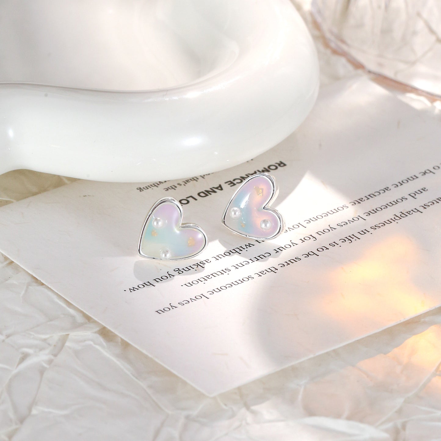 Forest Style Small Fresh Gradient Color Heart Earrings Fashionable Elegant Earrings 925 Sterling Silver Needle Earrings Accessible Luxury and High-End