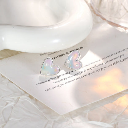 Forest Style Small Fresh Gradient Color Heart Earrings Fashionable Elegant Earrings 925 Sterling Silver Needle Earrings Accessible Luxury and High-End