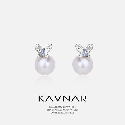 French Romantic Super Fairy Texture Butterfly Pearl Earrings Fashionable Elegant Earrings 925 Sterling Silver Needle Earrings High-End