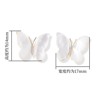 S925 Silver Needle Ear Studs Women's White Bei Butterfly High-end Earrings Natural Mother-shell Elegant Light Luxury Fairy Butterfly Summer Fresh