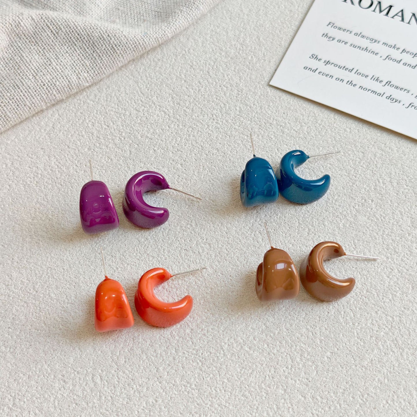 Ins Style Dopamine Colorful Enamel Drip Glaze C-Shaped Wide Earrings for Women, Fashionable and Versatile, Simple and Personalized Earrings