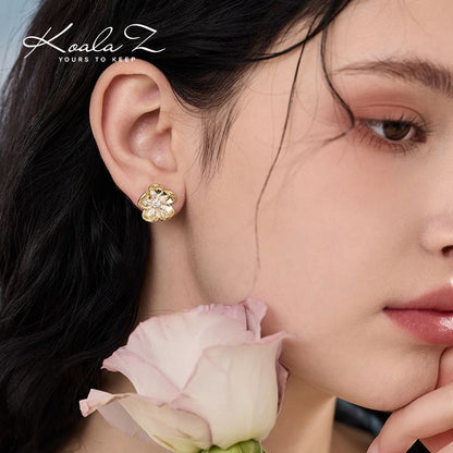 925 Silver Needle Flower Heart Flower Stamen Flower Cap Flower Holder French Retro Atmosphere Stereo Golden Flower Zircon Earrings Earrings
