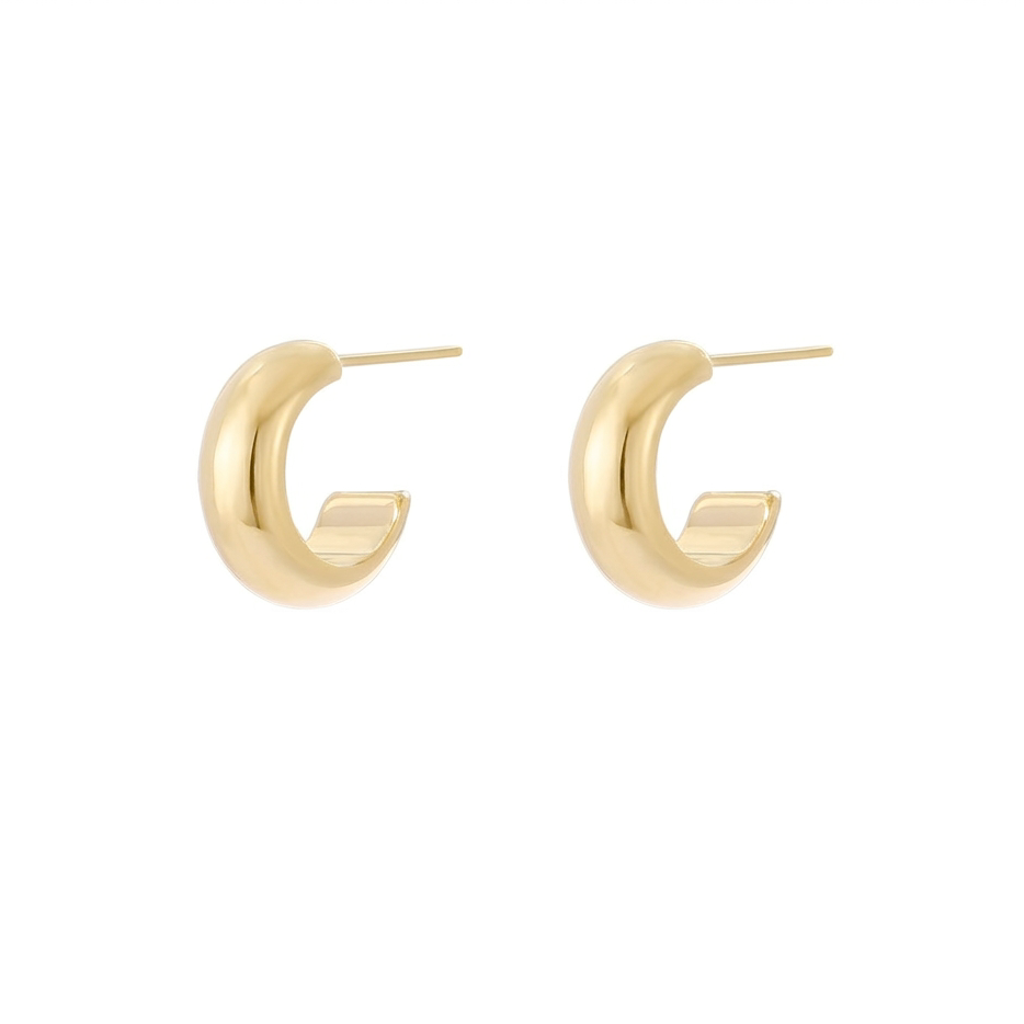 Simple bright C-shaped earrings on white background