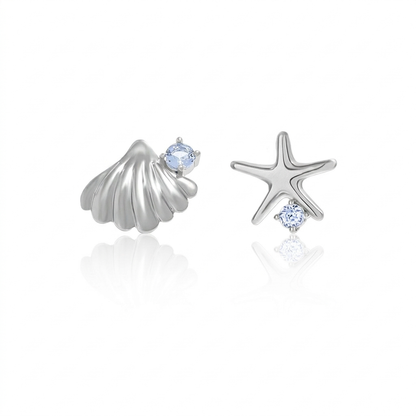 Ocean starfish shell earrings on white background