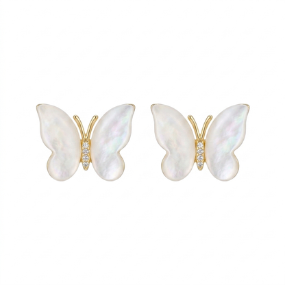Butterfly mother shell earrings on white background
