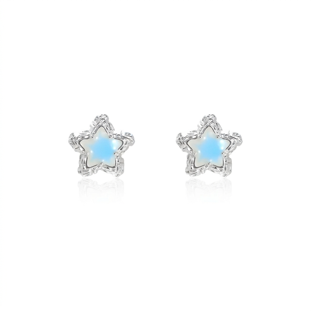 Blue star earrings on white background