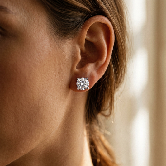 Butterfly glitter gradient earrings worn on model ear