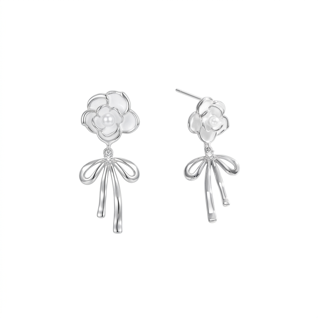 Colorful enamel C-shaped earrings on white background