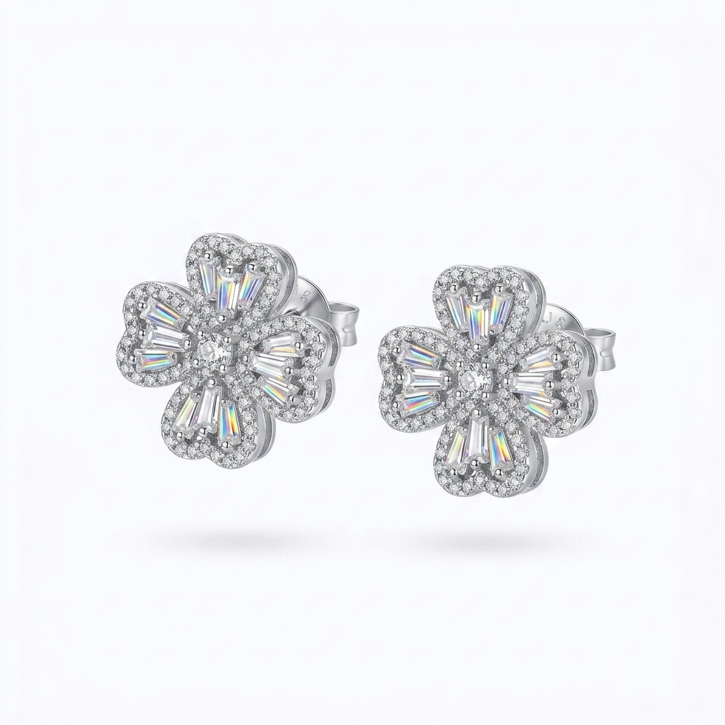 Camellia bow earrings on white background