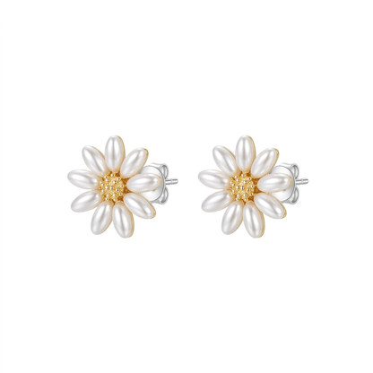 Summer fresh daisy pearl earrings on white background